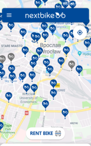 посмотреть свободные велосипеды на станции во Вроцлаве