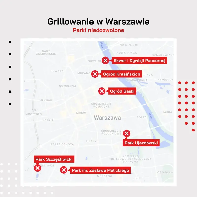 Парки в Варшаве, где запрещено делать гриль