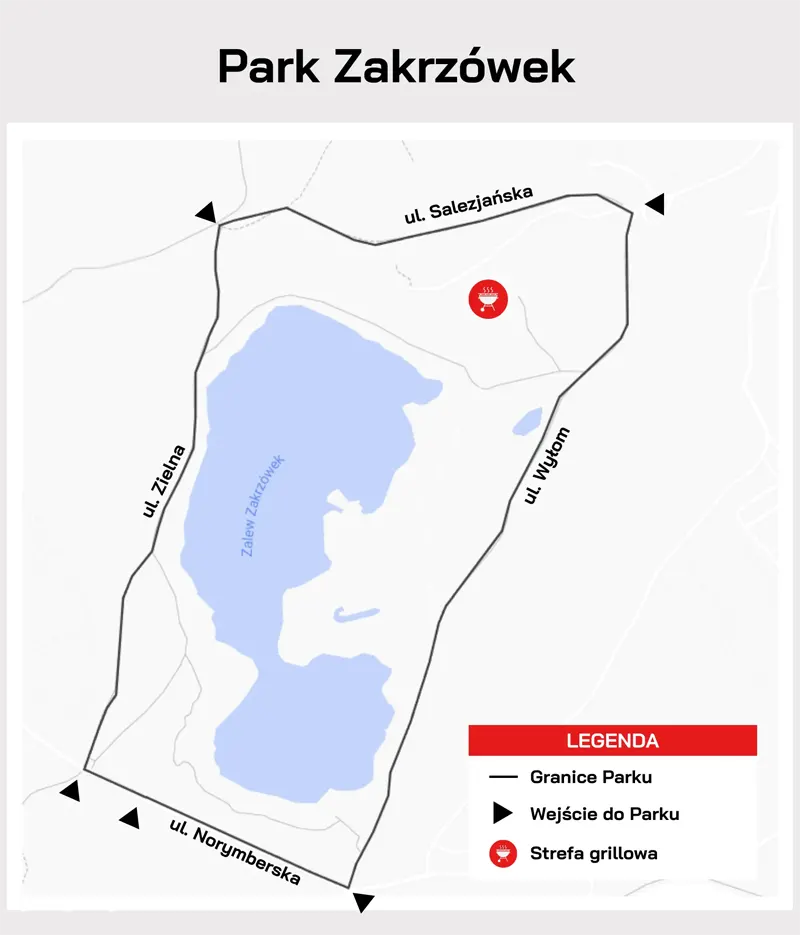 Парк Zakrzówek - карта где расположено место для гриля